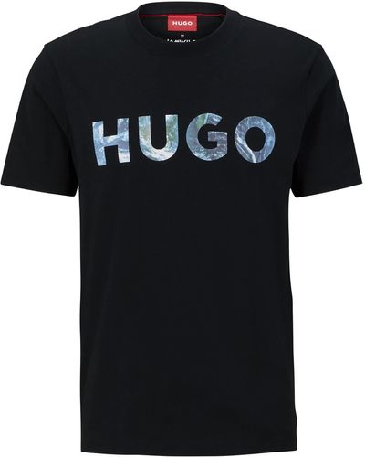 HUGO Cotton-jersey T-shirt With Logo And Slogan - Black