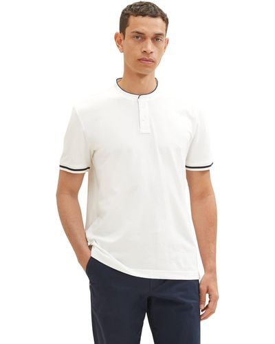 Tom Tailor 1036369 Piqué Poloshirt mit Stehkragen - Weiß