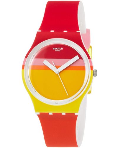 Swatch Analog Quarz Uhr mit Silikon Armband GW198 - Orange