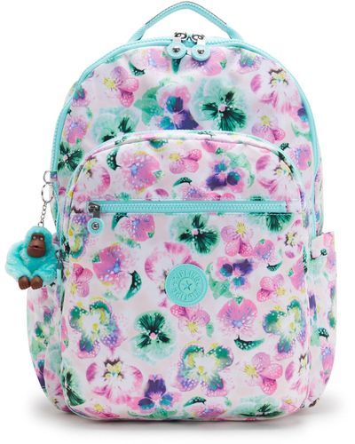Kipling Seoul Extra Large Printed 17" Laptop Backpack Aqua Blossom - Multicolour