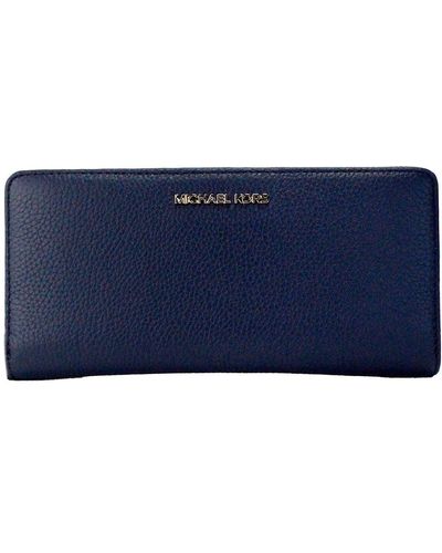 Michael Kors Jet Set Travel Continental Leather Wallet/Wristlet Navy Gold - Blu