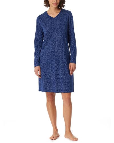 Schiesser Langarm 100% Baumwolle Sleepshirt Bigshirt 100 cm Länge-Nightwear Nachthemd - Blau