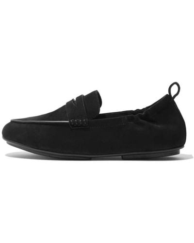 Fitflop Allegro Suede Ladies Penny Loafers All Black 3