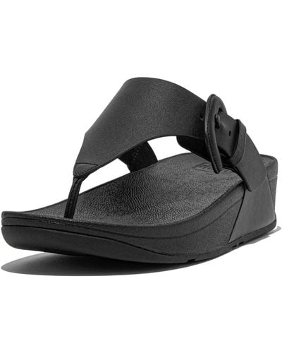 Fitflop Lulu Covered-buckle Raw-edge Leather Toe-thongs Sandal - Black