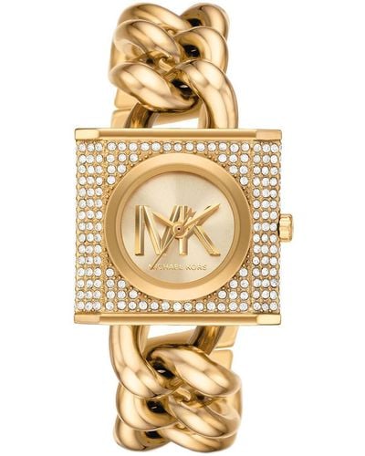 Michael Kors Orologio mini a lucchetto tonalità oro con pavé e bracciale a catena - Metallizzato