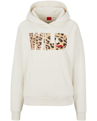 HUGO S Relaxed Hoodie 3 Cotton-terry Relaxed-fit Hoodie With 'wild' Slogan White