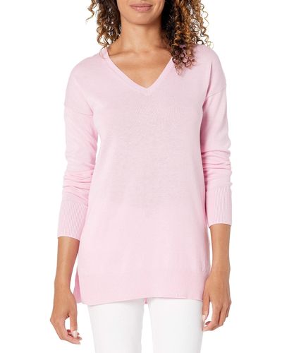 Amazon Essentials Lightweight Long-sleeve V-neck Tunic Jumper - Pink