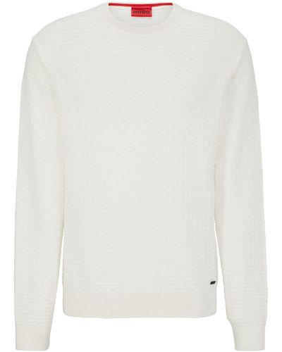 HUGO Relaxed-fit Jumper In Pure Cotton With Knitted Structure - White