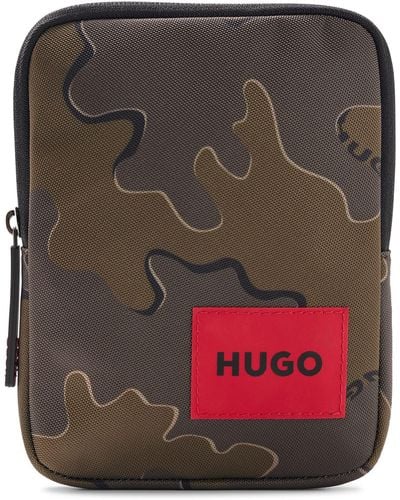 HUGO Camouflage-print Reporter Bag With Red Logo Label - Grey