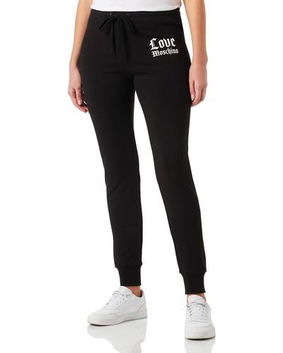 Love Moschino Slim Fit Jogger with Gothic Logo Holographic Print Pantaloni Casual - Nero
