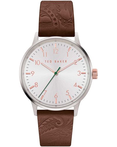 Ted Baker Watches Stainless Steel Quartz Leather Strap - Gray