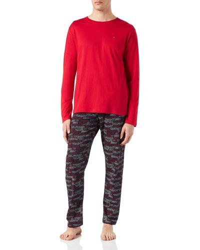 Tommy Hilfiger CN LS Pant Jersey Set Print Juego de Pijama - Rojo