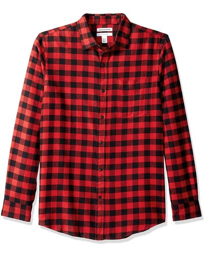 Amazon Essentials Slim-fit Long-sleeved Plaid Flannel Shirt - Red