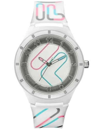 Fila Iconic 38-324-003 Montre analogique décontractée unisexe en caoutchouc Blanc 44 mm - Métallisé