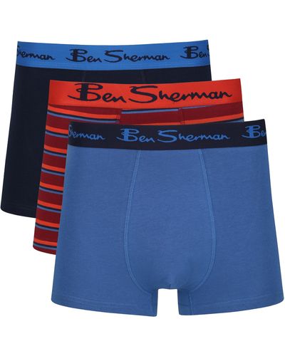 Ben Sherman Uomo Strisce Boxer in Cotone Morbido al Tatto con Elastico in Vita Corti - Blu