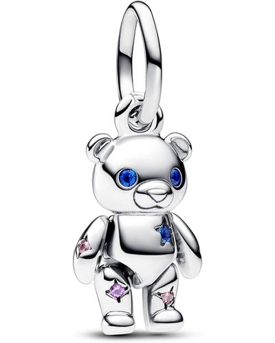 PANDORA Moments Celestial Teddy Bear Sterling Silver Dangle With Fancy Fairy Tale Pink Cubic Zirconia - White