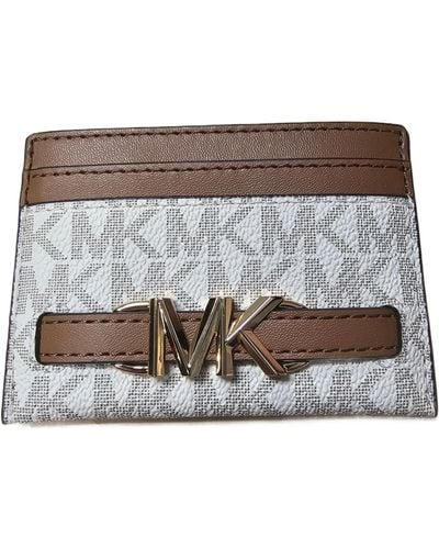 Michael Kors 35s3g6rd3b Vanilla White/brown With Gold Hardware Card Case - Metallic