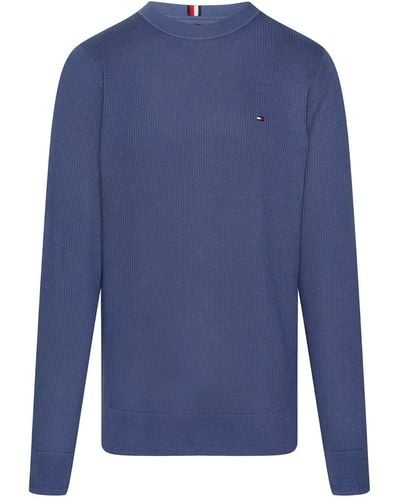 Tommy Hilfiger Chain Ridge Structure C Neck Pullovers - Blue
