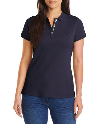 Nautica 3-Button Short Sleeve Breathable 100% Cotton Polo Shirt Poloshirt - Blau