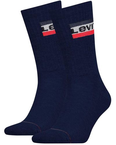 Levi's Levis 144ndl Regular Cut Sprtwr Logo 2p Calf Socks - Blue