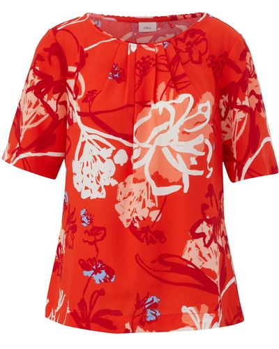 S.oliver Bluse Kurzarm mit Allover Print - Rot