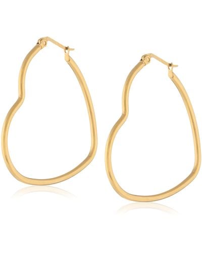 HIKARO Amazon Brand- Stainless Steel Heart Hoop Earrings With 14k Gold Plated For Great For Shopping - Metallic