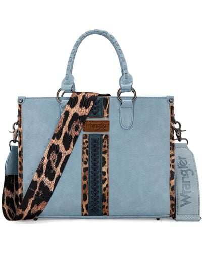 Wrangler Tote Bag For Western Woven Shoulder Purse Leopard Print Handbags - Blue