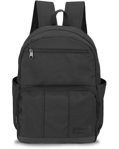 Wrangler Workman Backpack Classic Logo Water Resistant Casual Daypack With Padded Laptop Notebook Sleeve - Black