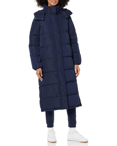 Amazon Essentials Water-repellent Recycled Polyester Long-length Hooded Puffer Coat - Blue