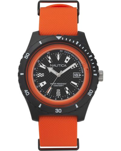 Nautica 'surfside' Quartz Resin And Silicone Casual Watch - Red