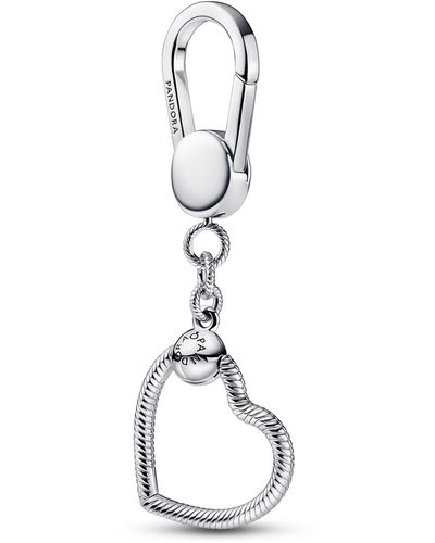 PANDORA Moments Sterling Silver Bag Charm Holder With Small Heart O Pendant - Metallic