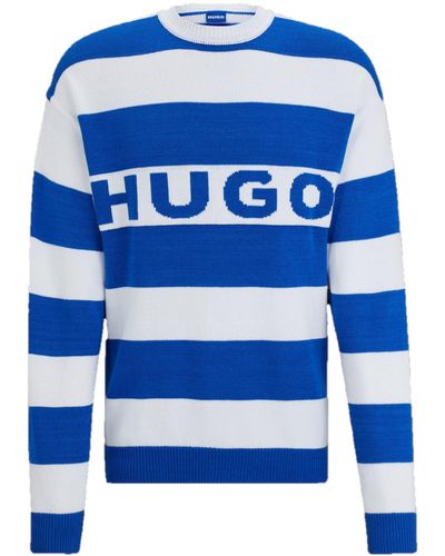 HUGO Block Big Logo Long Sleeve Jumper - Blue