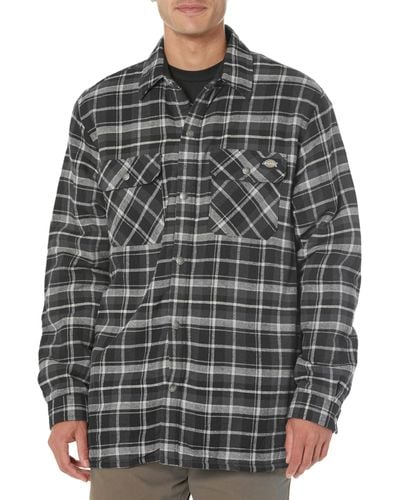 Dickies Big & Tall High Pile Fleece Lined Flannel Shirt Jacket - Gray
