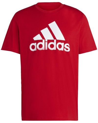 adidas Essentials Single Jersey T-shirt Met Groot Logo Voor - Rood