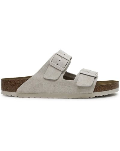 Birkenstock Arizona Bs Suede Leather Antique White Sandals 5 Uk - Metallic