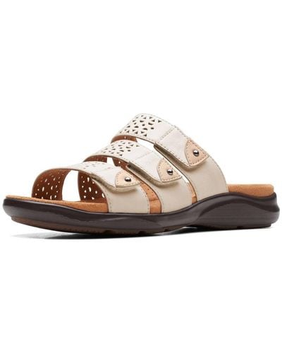 Clarks Kitly Walk Leather Sandals In Off White Standard Fit Size 8 - Brown