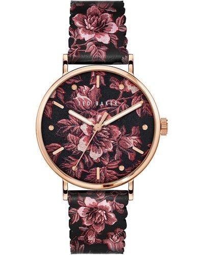 Ted Baker Phylipa Bloom Printed Leather Strap Watch - Black