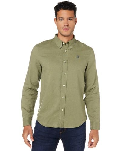 Timberland Slim Shirt In Linen And Cotton Blend - Green