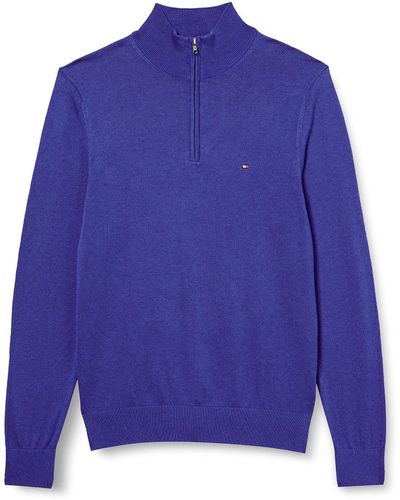 Tommy Hilfiger Cotton Silk Zip Mock Pullover - Blauw