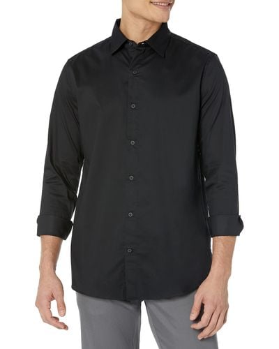 Amazon Essentials Camicia Elegante Elasticizzata a ica Lunga vestibilità Regolare Uomo - Nero