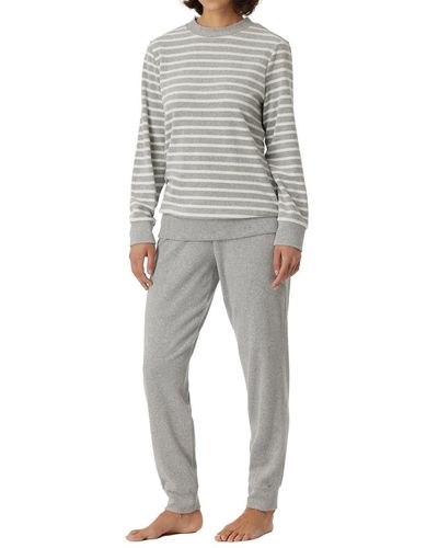 Schiesser Schlafanzug lang weich und kuschelig-Frottee Pyjamaset - Grau