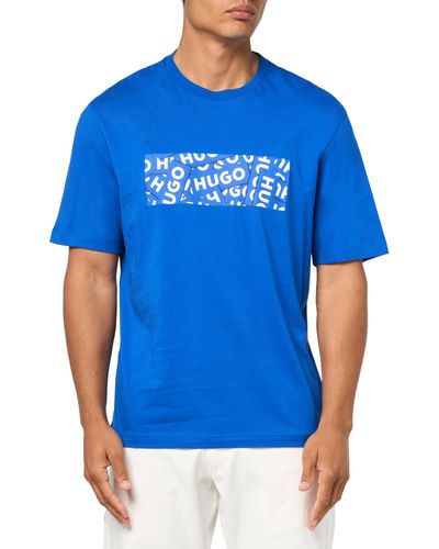 HUGO Allover Logo Block Cotton T-shirt - Blue