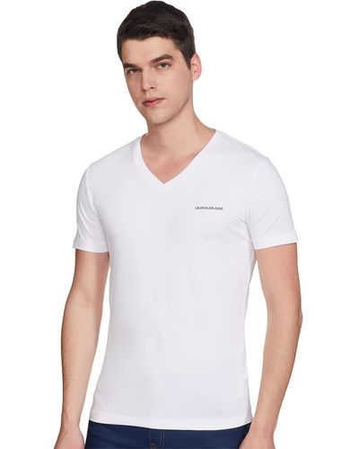 Calvin Klein Jeans Micro CK Slim Stretch V Neck Tee T-Shirt - Bianco