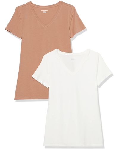 Amazon Essentials Kurzärmeliges T-Shirt mit V-Ausschnitt - Weiß