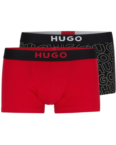 HUGO S Trunk Brother Pack Two-pack Of Stretch-cotton Trunks With Logo Waistbands - Red