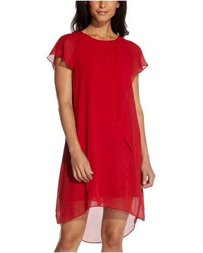 Adrianna Papell Chiffon Cascade Trapeze Dress - Red