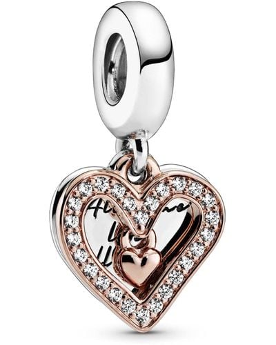 PANDORA Moments 14k Rose Gold-plated And Sterling Silver Sparkling Freehand Heart Dangle Charm For Bracelet - Metallic