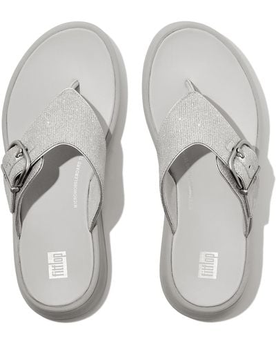 Fitflop F-mode Buckle Shimmerlux Flatform Toe-post Sandals Wedge - Grey