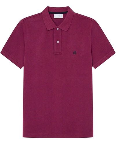 Springfield Reconsider Basic Overdye Pique Polo Shirt IN Regular FIT. Contrasting Embroidery Tree Logo Camisa - Morado