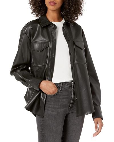 The Drop @lisadnyc Faux Leather Long Shirt Jacket - Black